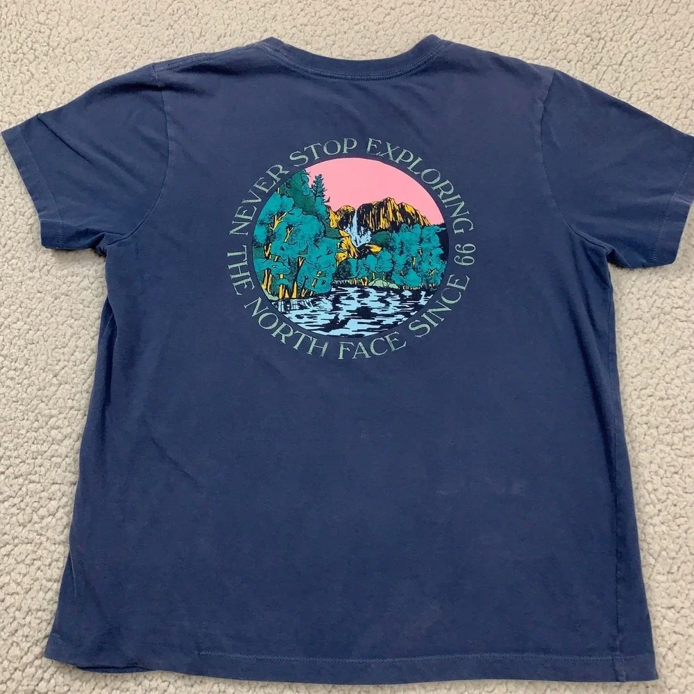 The North Face T-Shirt Womens M Blue Never Stop Exploring Graphic Crew Neck - Picture 2 of 7